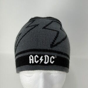 BC Ethic AC/DC Band Beanie Grey Black Lightning Bolt Knit Hat 2005 Vintage Style